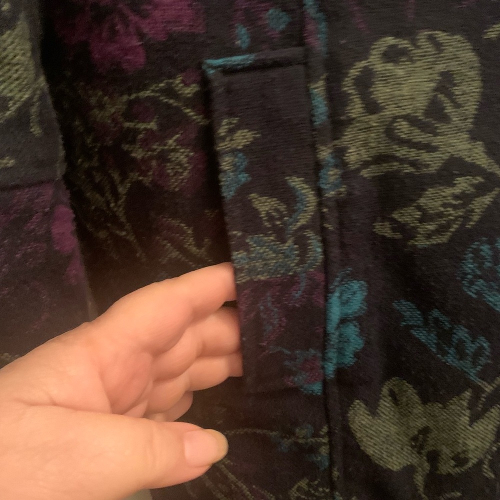 Boho Hippie Navy Floral Tapestry Coat Size Large Gorgeous Double Breasted warm - Picture 5 of 11